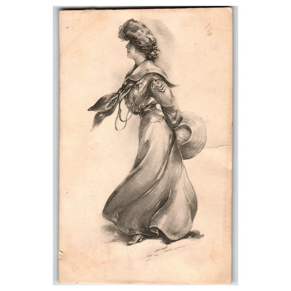 1911 Edwardian Lady Sailor Suit Fashion Art Postcard Clay L. Pennie
